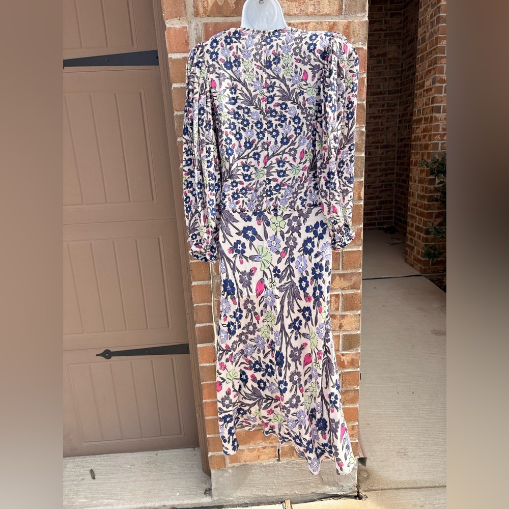 MARIA CHER RUCHED LONG SLEEVE MIDI DRESS FLORAL PRINT SIZE XS - Picture 3 of 9